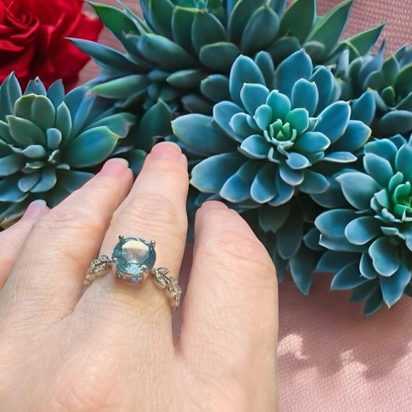 Natural Swiss Blue Topaz S925 Ring Sterling Silver 2.16 Ct - Picture 3 of 14